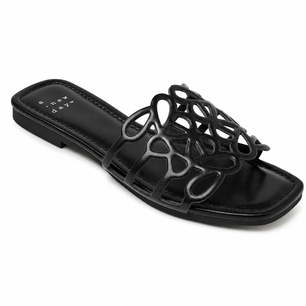 Women's Slide Sandals A New Day Fiona Black Size 8.5W New With Tags